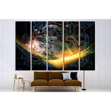 Composition of gears, fractal forms, lights and number №1593 Ready to Hang Canvas Print