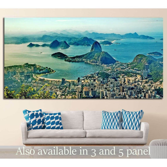 Rio de Janeiro canvas print with Sugarloaf Mountain and Guanabara Bay above a sofa in a modern living room