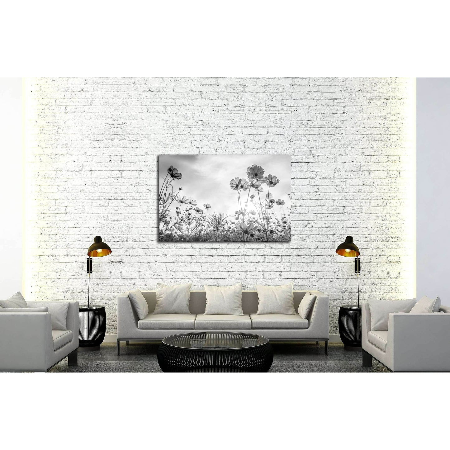Cosmos flower on black and white background №3272 Ready to Hang Canvas Print - Zellart Canvas Prints ALL_Products, s-3272