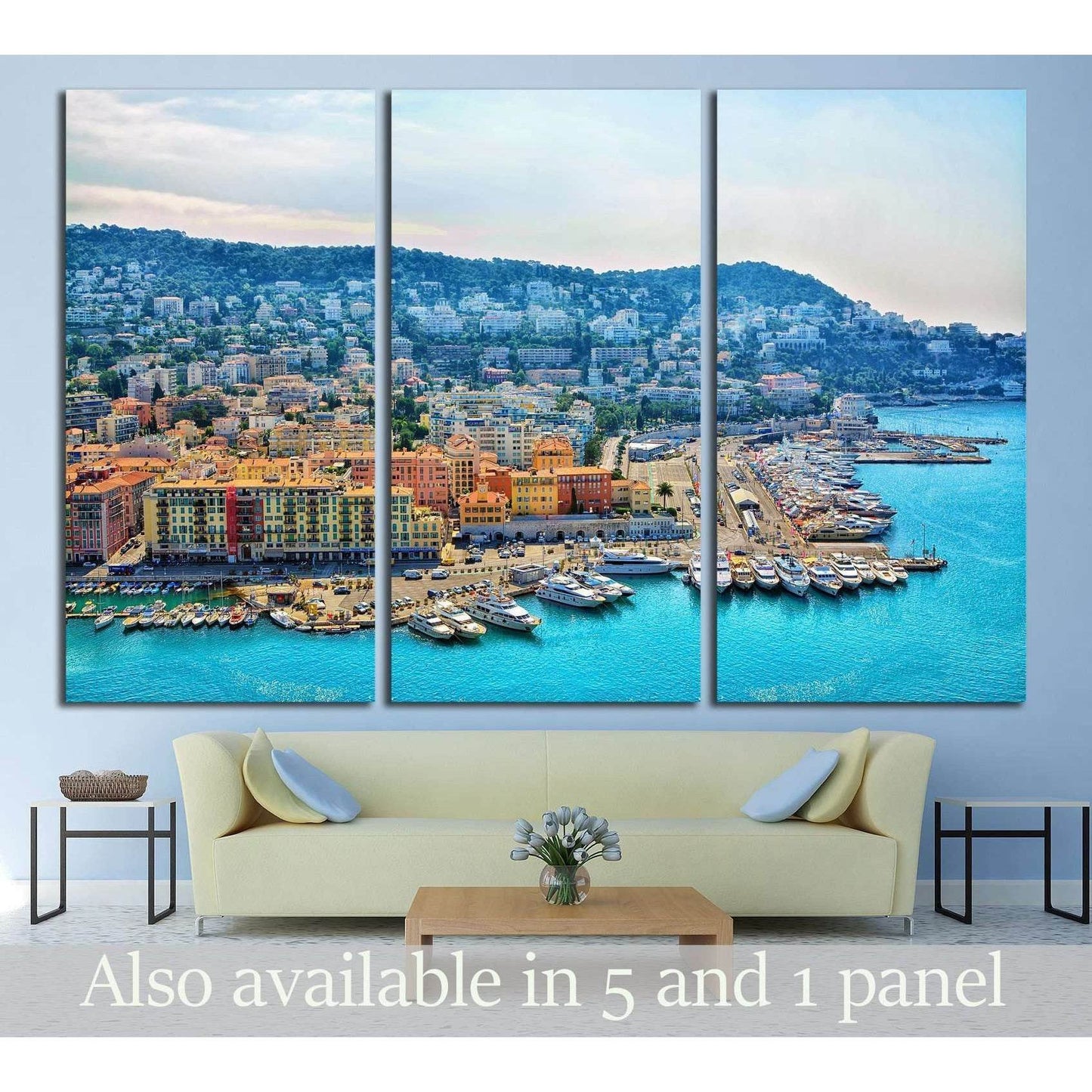 Cote d'Azur France. Beautiful panoramic aerial view city of Nice, France. Luxury resort of French riviera №2398 Ready to Hang Canvas Print - Zellart Canvas Prints ALL_Products, s-2398