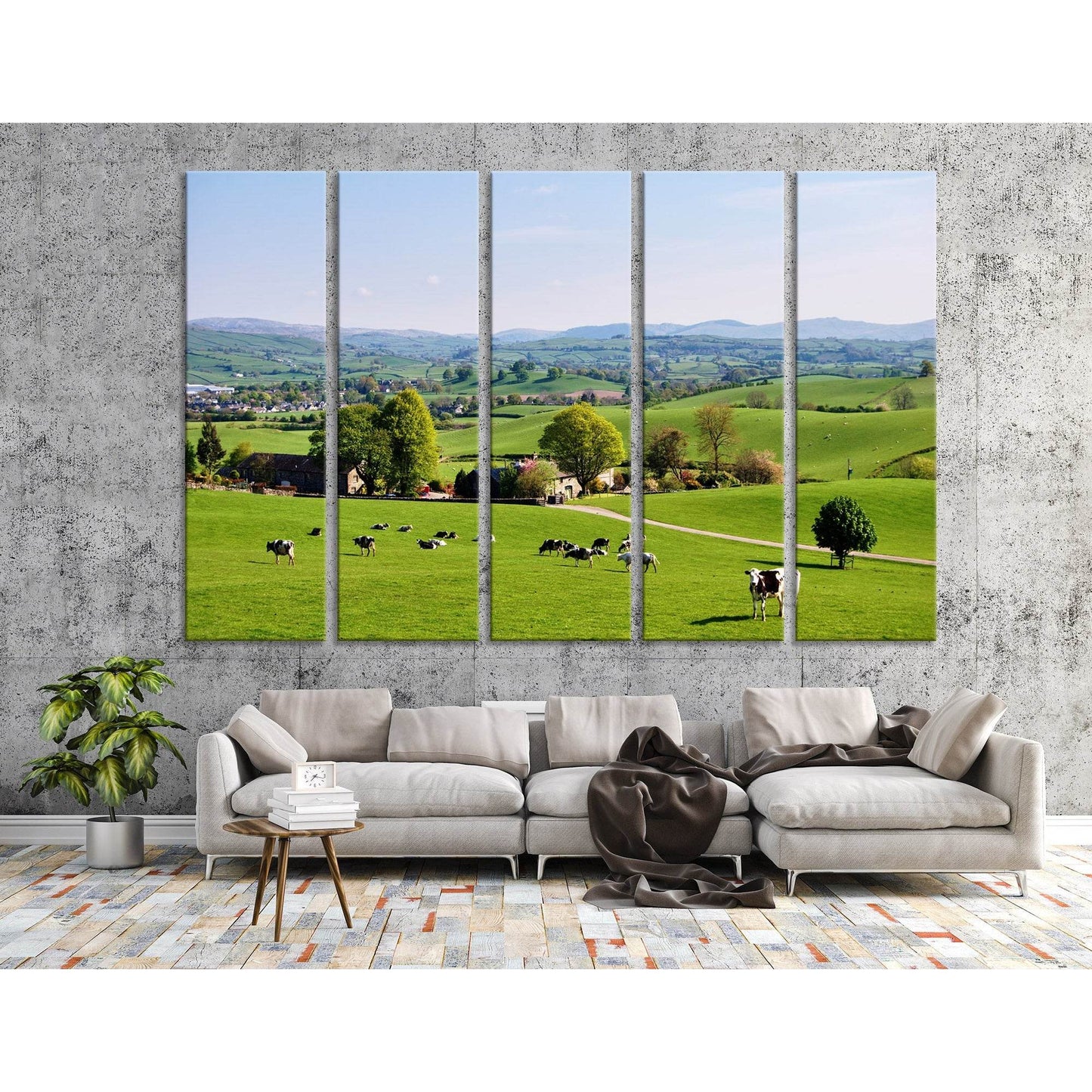 Cows On A Green Lawn In England №04220 Ready to Hang Canvas Print - Zellart Canvas Prints ALL_Products, Cow