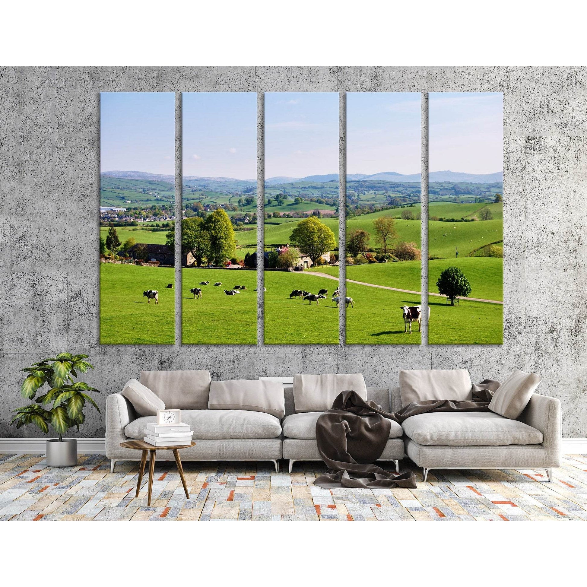 Cows On A Green Lawn In England №04220 Ready to Hang Canvas Print - Zellart Canvas Prints ALL_Products, Cow