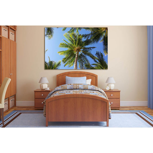 Crown Palm Under Blue Sky №SL513 Ready to Hang Canvas Print - Zellart Canvas Prints 0new, ALL_Products, Trees Wall Art