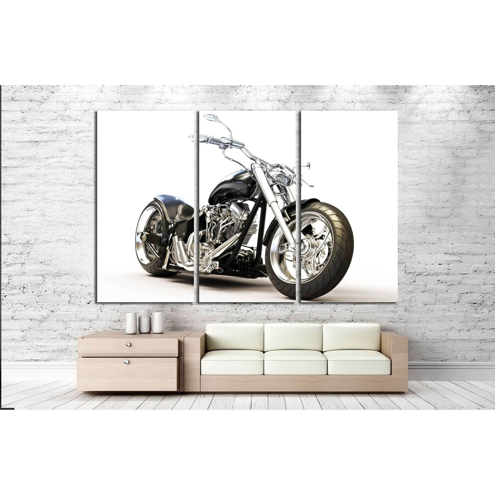 Custom black motorcycle on a white background. №2476 Ready to Hang Canvas Print - Zellart Canvas Prints ALL_Products, s-2476