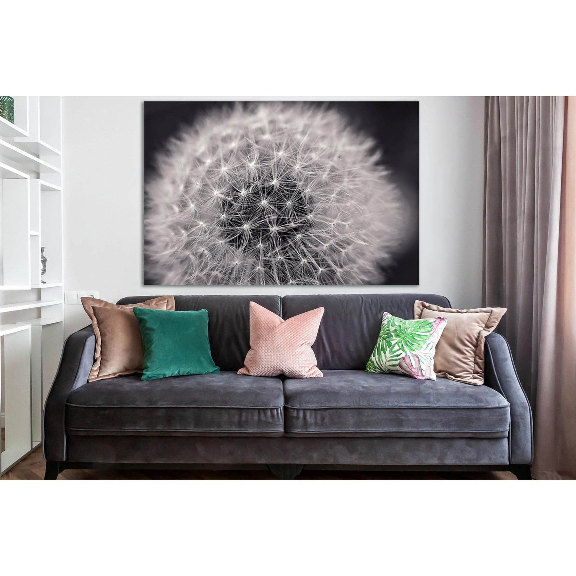 Dandelion Close Up №SL872 Ready to Hang Canvas Print - Zellart Canvas Prints 0new, ALL_Products, Black & White Wall Art