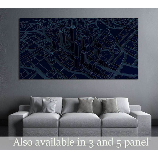 dark low poly city views from above. 3d rendering №3060 Ready to Hang Canvas Print - Zellart Canvas Prints ALL_Products, s-3060