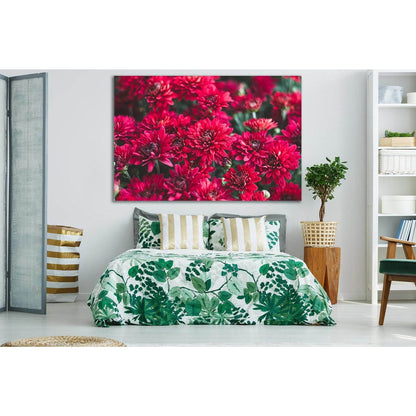 Dark Red Chrysanthemums №SL672 Ready to Hang Canvas Print - Zellart Canvas Prints 0new, ALL_Products, Floral & Botanical Wall Art