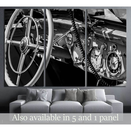 dashboard old car in black and white retro №3280 Ready to Hang Canvas Print - Zellart Canvas Prints ALL_Products, s-3280