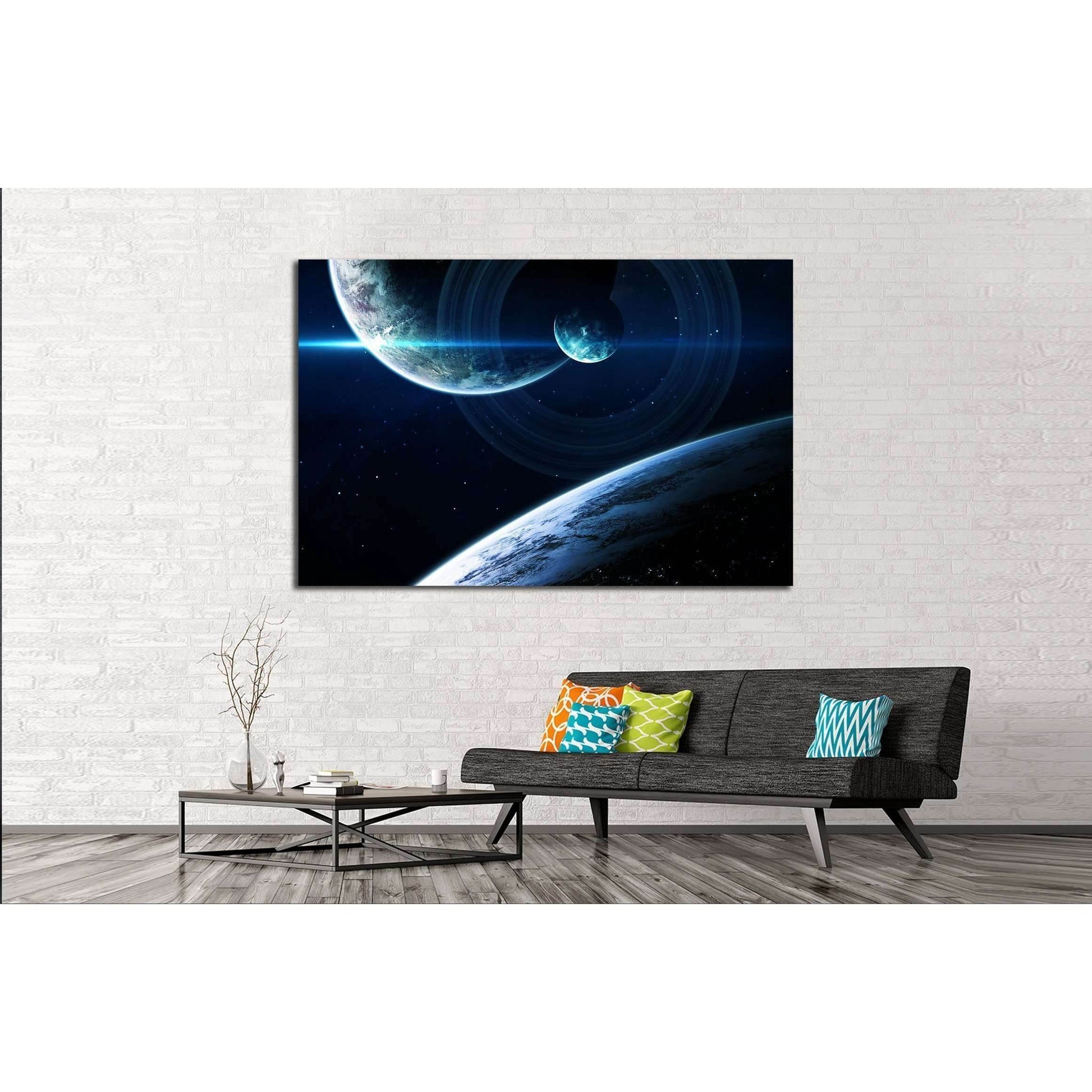 Deep space art. Nebulas, planets galaxies and stars in beautiful composition. №2430 Ready to Hang Canvas Print - Zellart Canvas Prints ALL_Products, s-2430
