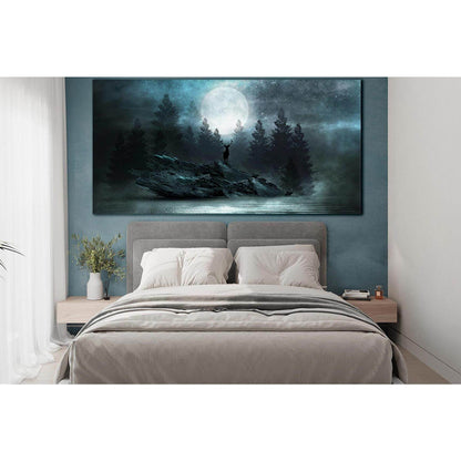 Deer On A Rock Under The Moon №SL1238 Ready to Hang Canvas Print - Zellart Canvas Prints 0new, ALL_Products, Fantasy And Sci Fi Wall Art