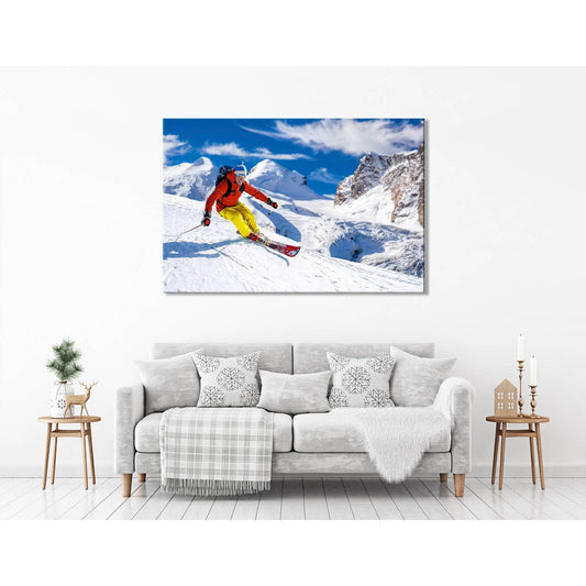 Descent Of The Skier From The Mountain On A Sunny Day №04447 Ready to Hang Canvas Print - Zellart Canvas Prints ALL_Products