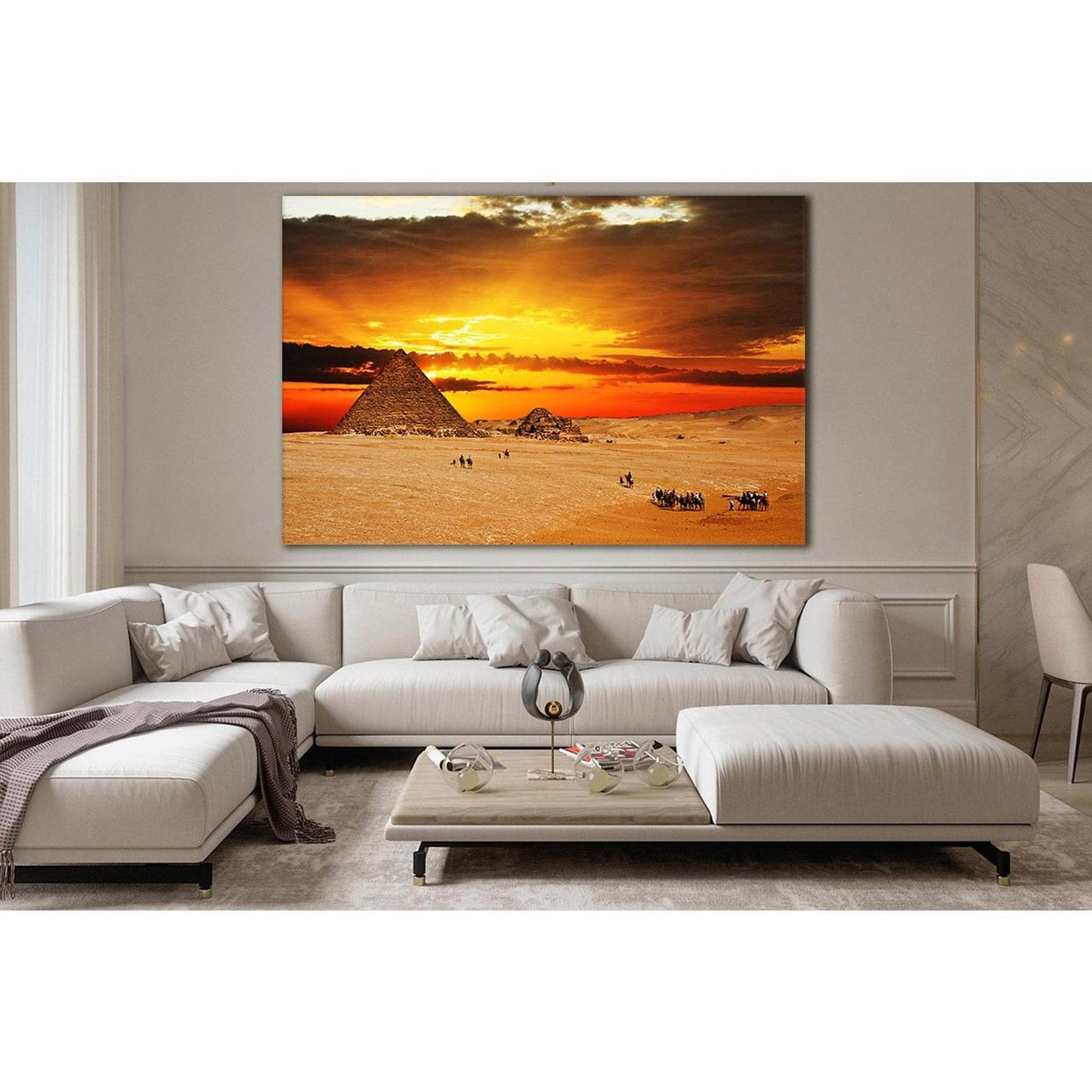 Desert Pyramid At Sunset №SL238 Ready to Hang Canvas Print - Zellart Canvas Prints 0new, ALL_Products, SUNRISE & SUNSET WALL ART