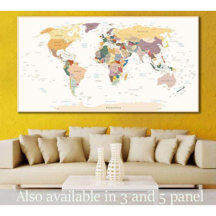 Detailed World Map №112 Ready to Hang Canvas Print