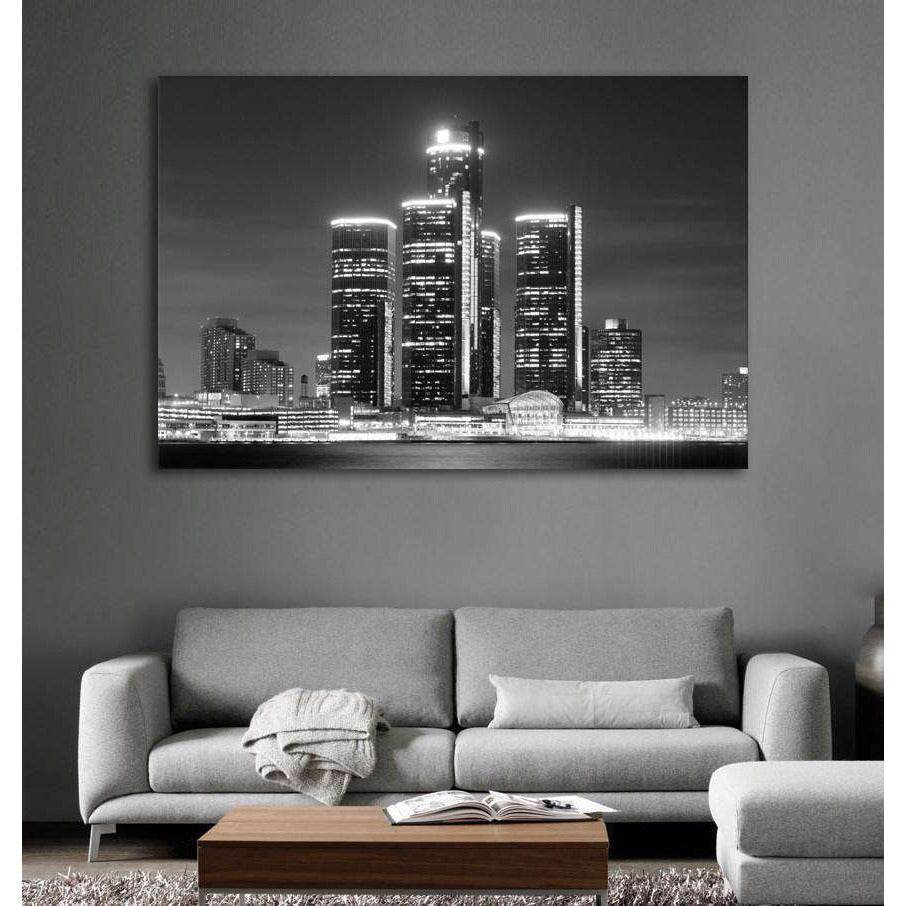 Detroit Skyline №1100 Ready to Hang Canvas Print