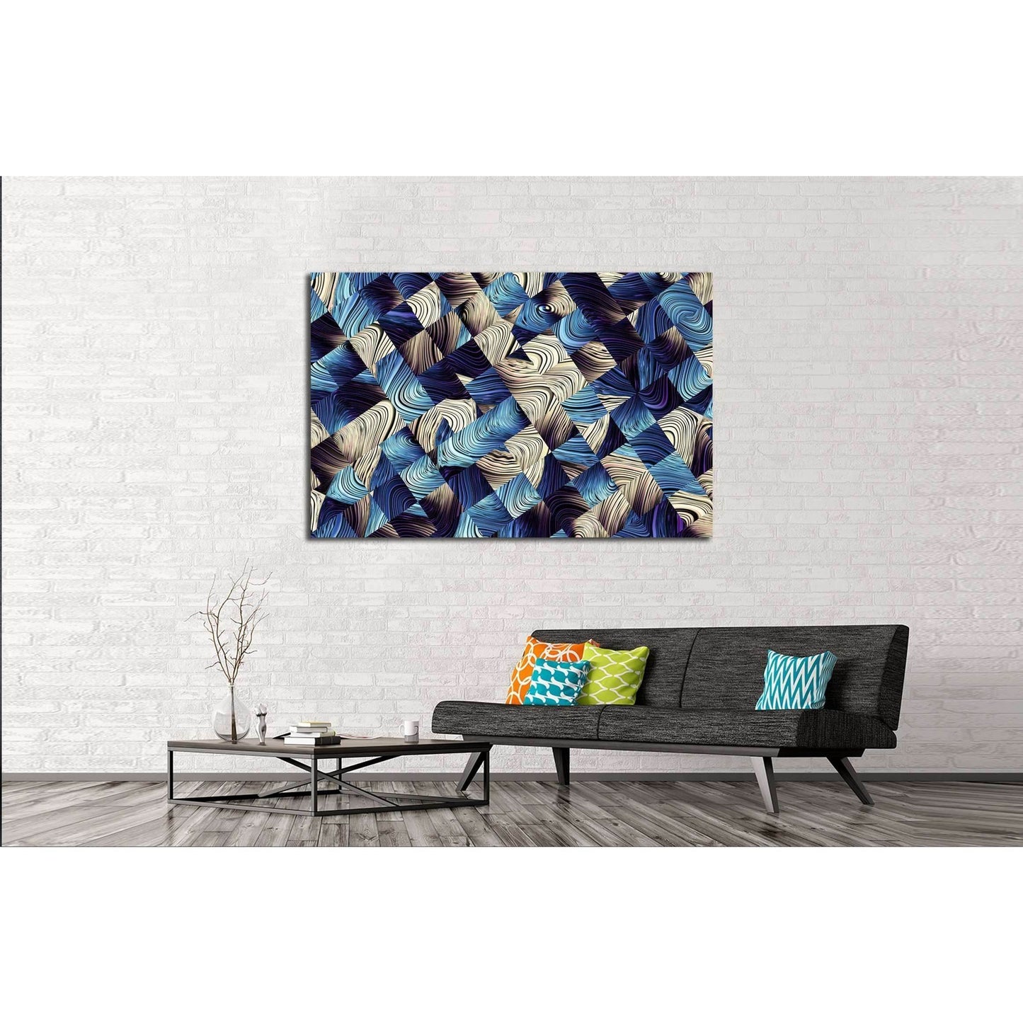 Digital art abstract pattern. Abstract blue image with a small squares №2569 Ready to Hang Canvas Print - Zellart Canvas Prints ALL_Products, s-2569