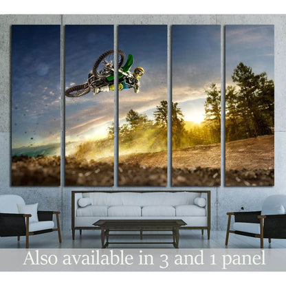 Dirt bike rider is flying high in evening №1870 Ready to Hang Canvas Print - Zellart Canvas Prints ALL_Products, s-1870