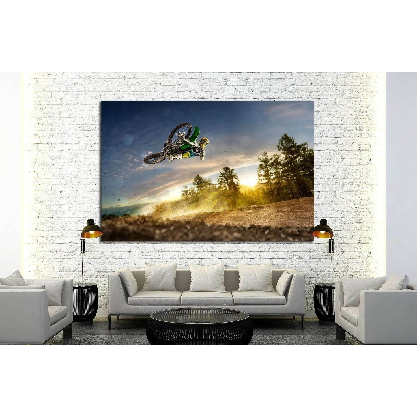 Dirt bike rider is flying high in evening №1870 Ready to Hang Canvas Print - Zellart Canvas Prints ALL_Products, s-1870