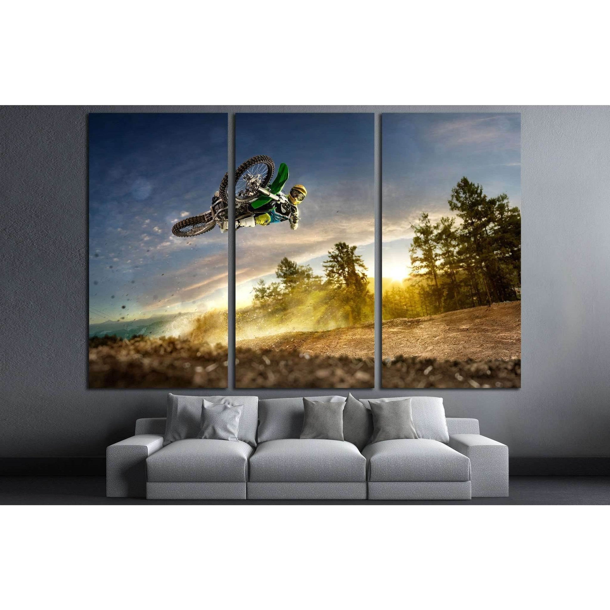 Dirt bike rider is flying high in evening №1870 Ready to Hang Canvas Print - Zellart Canvas Prints ALL_Products, s-1870