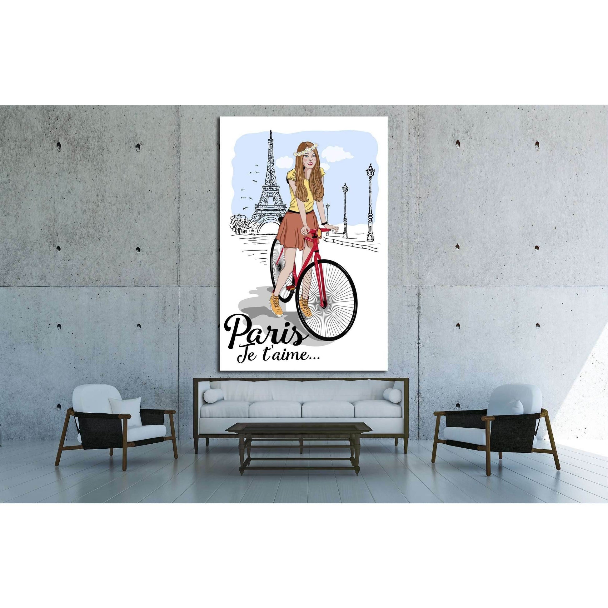 Discover Paris sketch canvas with girl on bike and eiffel tower vector illustration №4595 Ready to Hang Canvas Print - Zellart Canvas Prints ALL_Products, s-4595