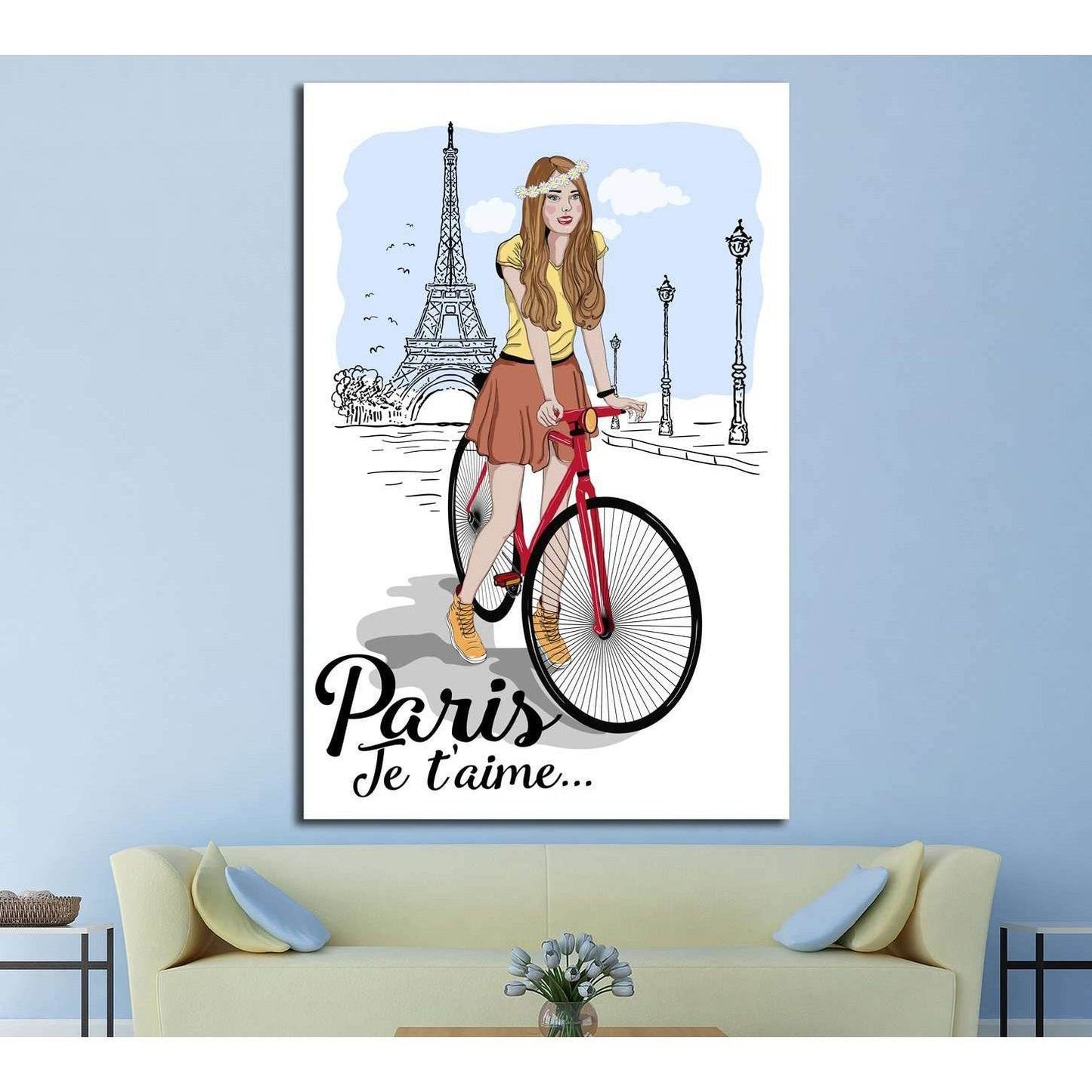 Discover Paris sketch canvas with girl on bike and eiffel tower vector illustration №4595 Ready to Hang Canvas Print - Zellart Canvas Prints ALL_Products, s-4595