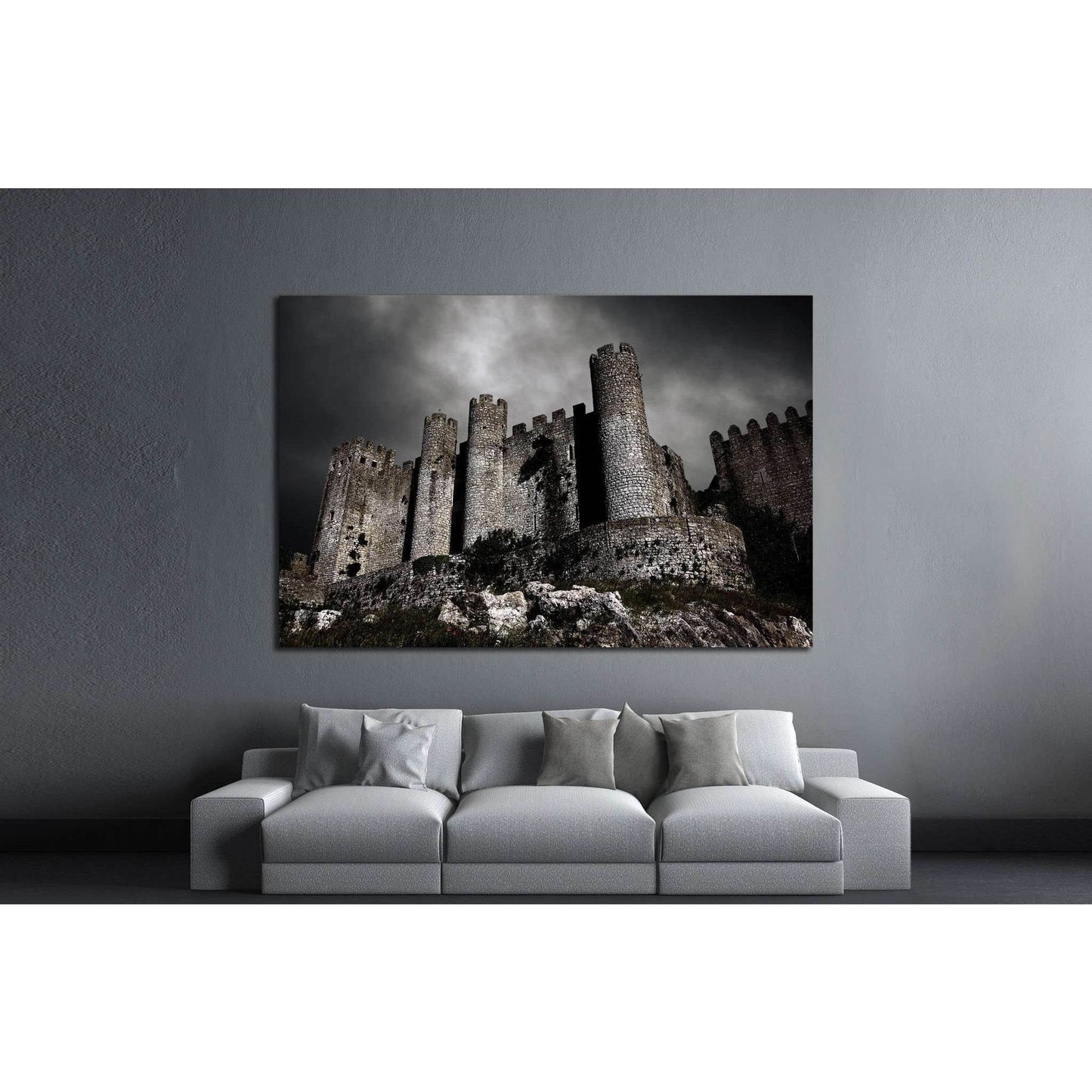Disturbing scene with medieval castle at night with stormy sky №1791 Ready to Hang Canvas Print - Zellart Canvas Prints ALL_Products, s-1791