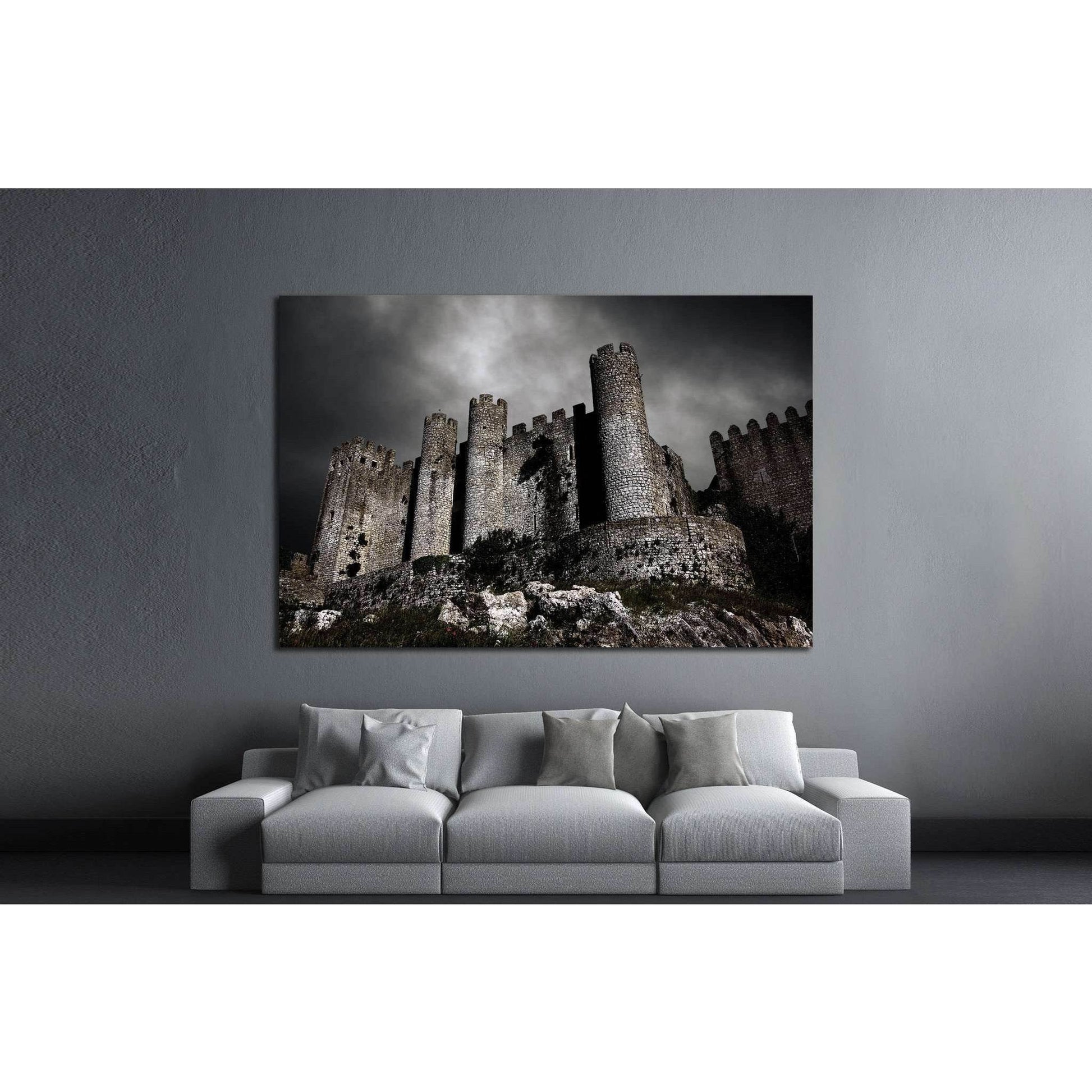 Disturbing scene with medieval castle at night with stormy sky №1791 Ready to Hang Canvas Print - Zellart Canvas Prints ALL_Products, s-1791