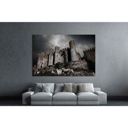 Disturbing scene with medieval castle at night with stormy sky №1791 Ready to Hang Canvas Print - Zellart Canvas Prints ALL_Products, s-1791