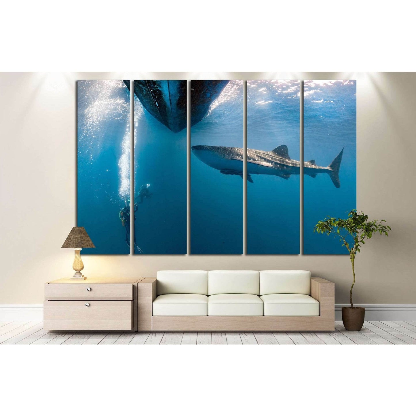 Diver and Big Shark №511 Ready to Hang Canvas Print - Zellart Canvas Prints ALL_Products, s-511