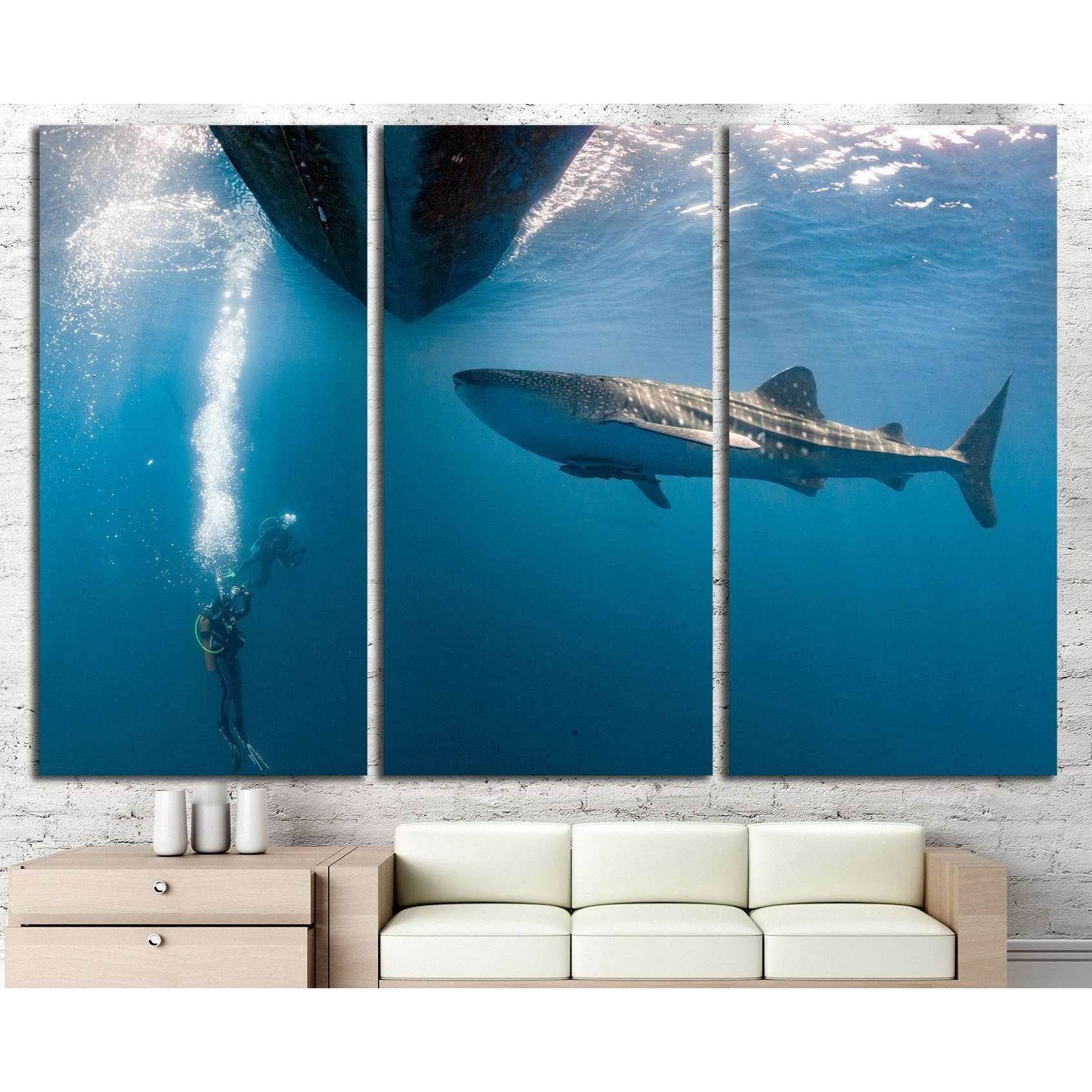 Diver and Big Shark №511 Ready to Hang Canvas Print - Zellart Canvas Prints ALL_Products, s-511