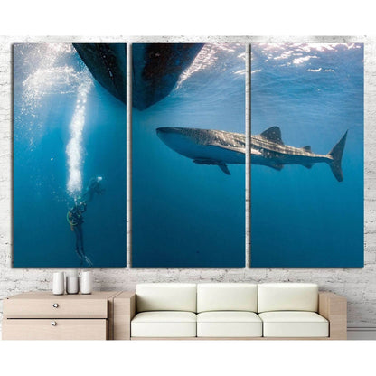 Diver and Big Shark №511 Ready to Hang Canvas Print - Zellart Canvas Prints ALL_Products, s-511