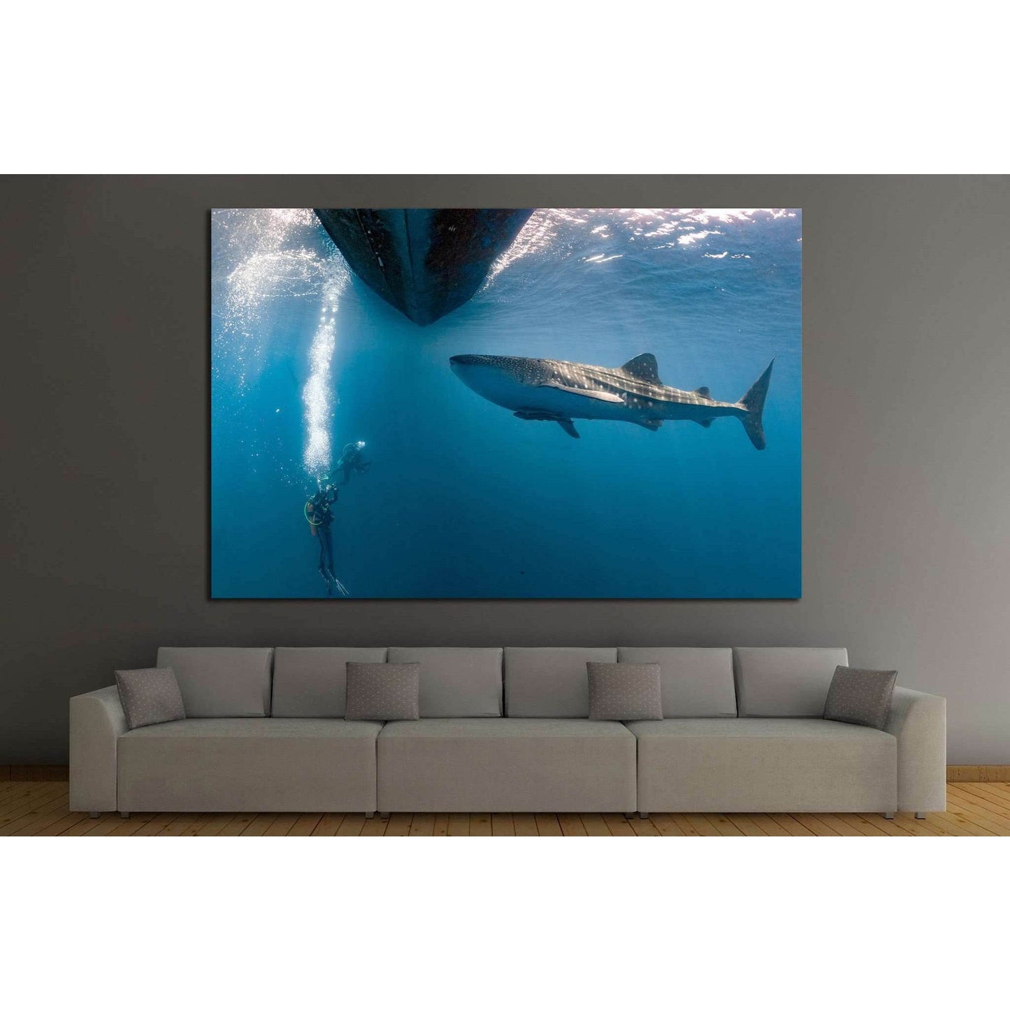 Diver and Big Shark №511 Ready to Hang Canvas Print - Zellart Canvas Prints ALL_Products, s-511