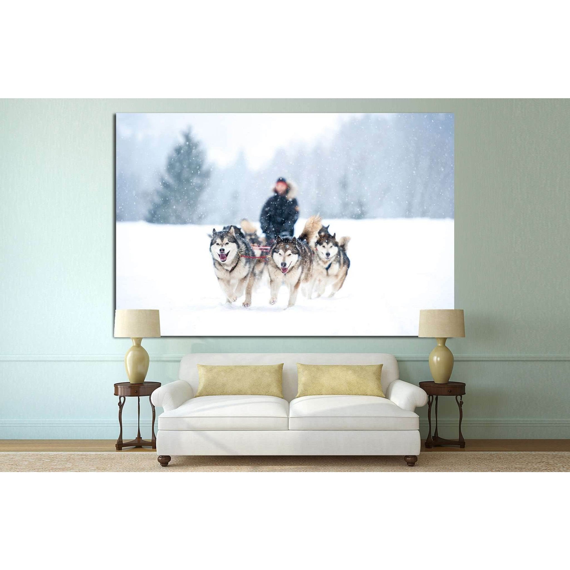 Dogs team and Snow №7 Ready to Hang Canvas PrintCanvas art arrives ready to hang, with hanging accessories included and no additional framing required. Every canvas print is hand-crafted, made on-demand at our workshop and expertly stretched around 100% N
