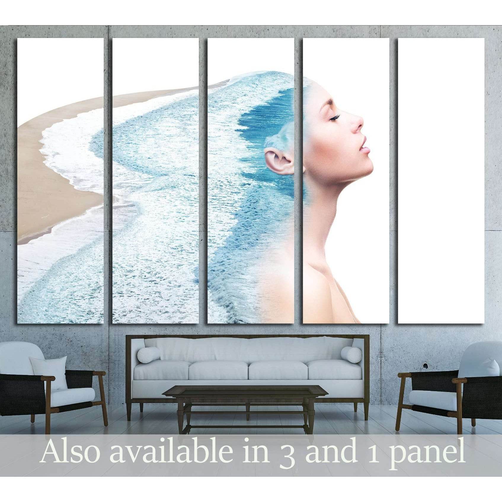 Double exposure made of young nude beautiful woman with healthy skin and ocean coast. №2757 Ready to Hang Canvas PrintCanvas art arrives ready to hang, with hanging accessories included and no additional framing required. Every canvas print is hand-crafte