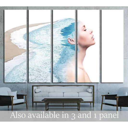 Double exposure made of young nude beautiful woman with healthy skin and ocean coast. №2757 Ready to Hang Canvas Print - Zellart Canvas Prints ALL_Products, s-2757