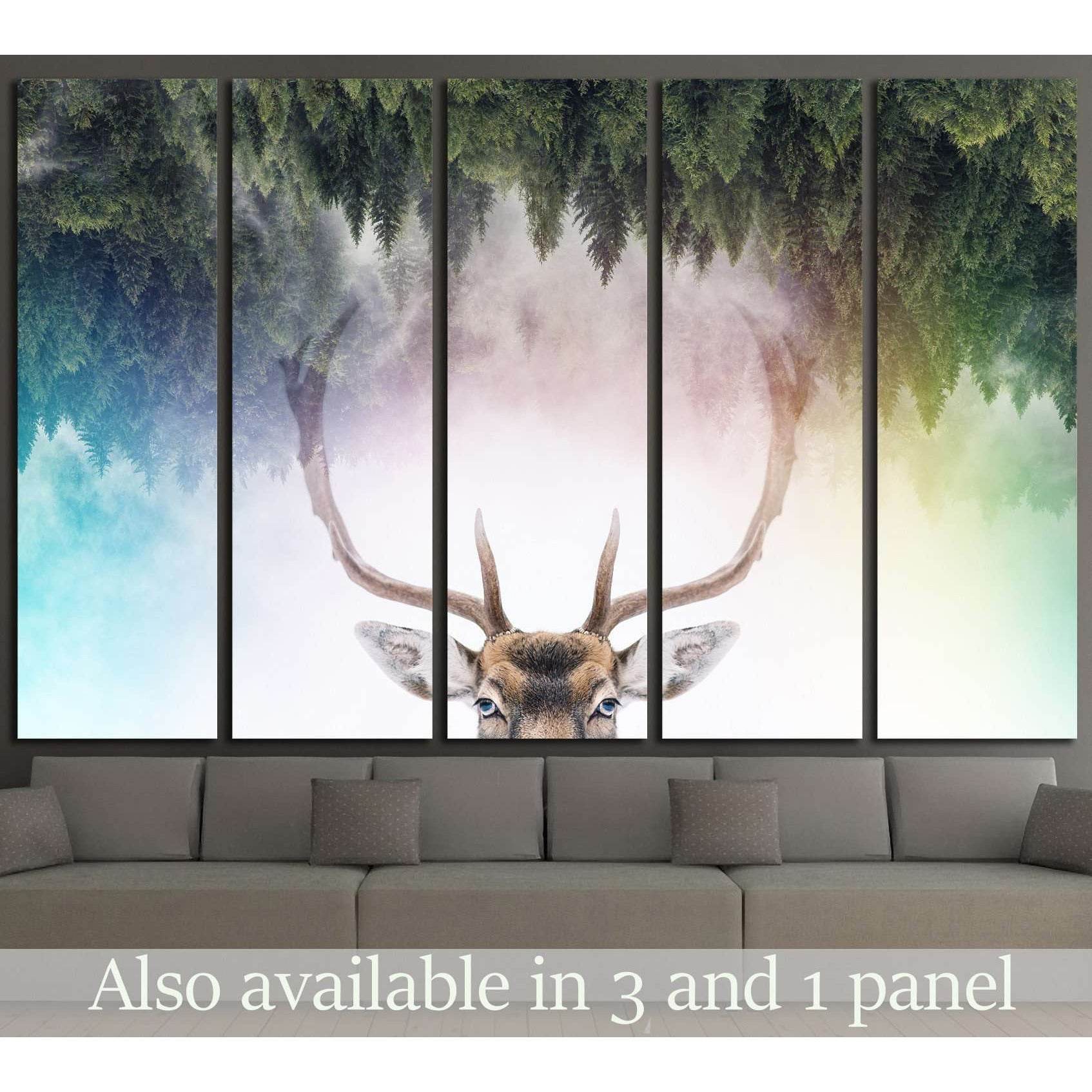 Double exposure of an antler and it's habitat №1828 Ready to Hang Canvas Print - Zellart Canvas Prints ALL_Products, s-1828