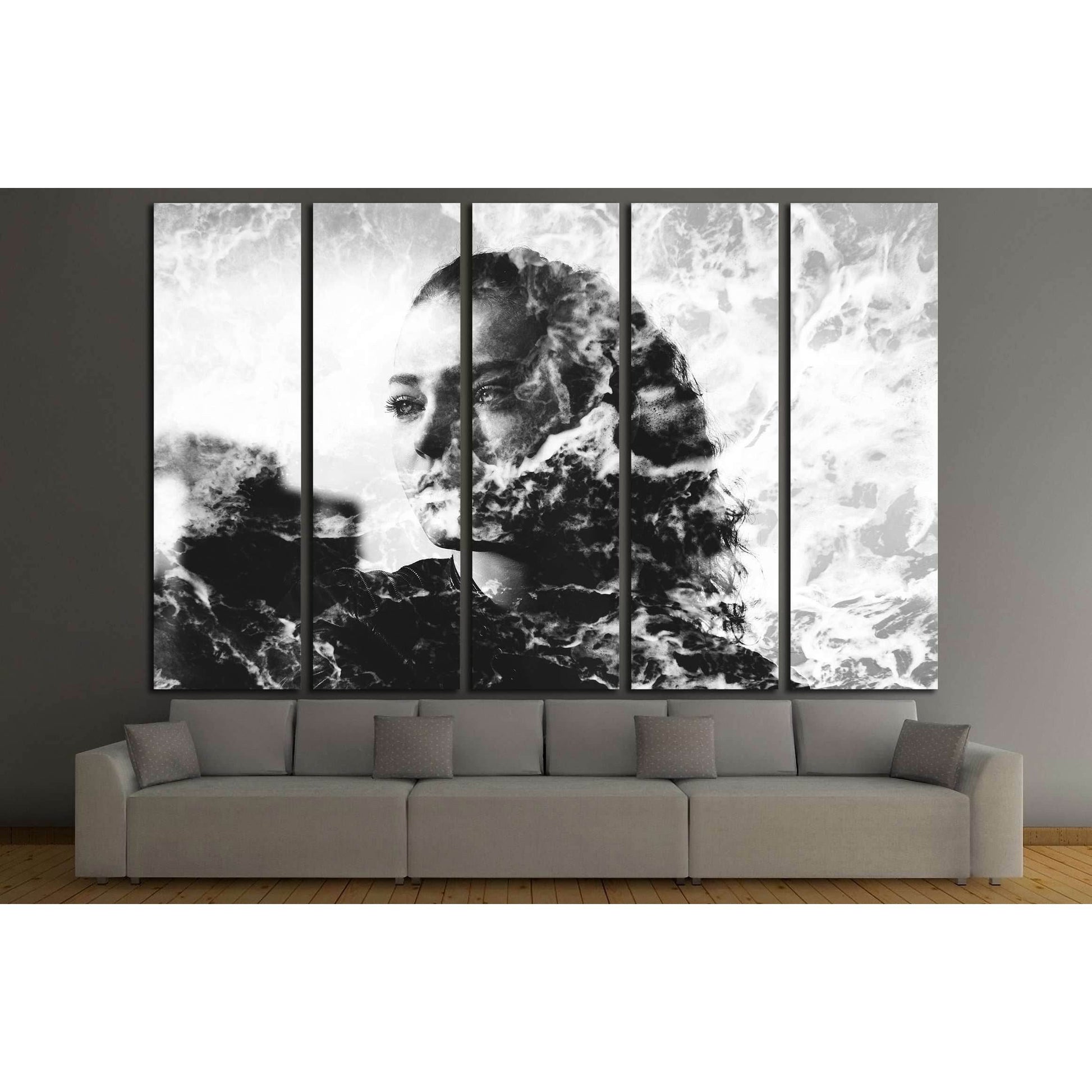 Double exposure of girl with gorgeous eyes and sea foam №2775 Ready to Hang Canvas PrintCanvas art arrives ready to hang, with hanging accessories included and no additional framing required. Every canvas print is hand-crafted, made on-demand at our works