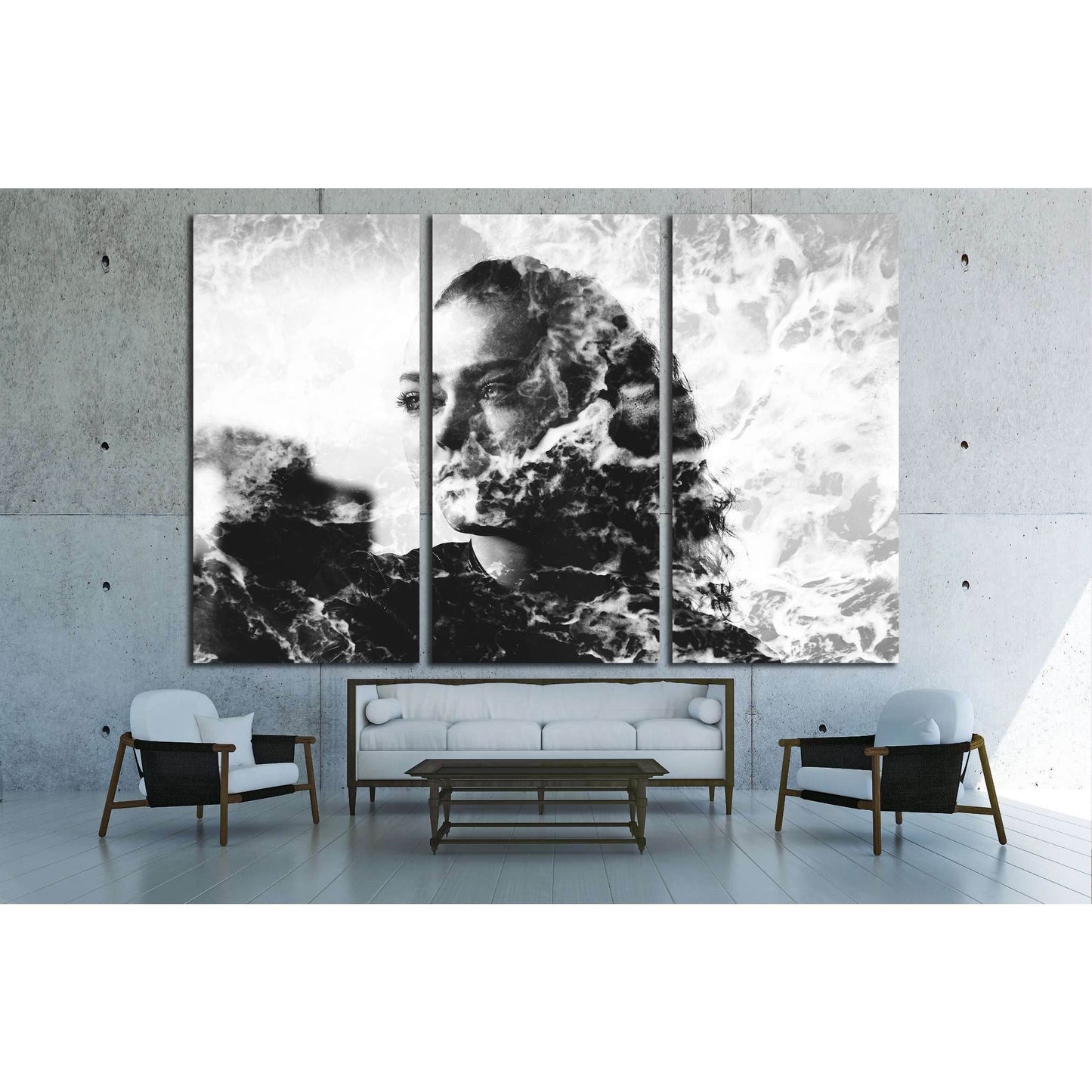 Double exposure of girl with gorgeous eyes and sea foam №2775 Ready to Hang Canvas Print - Zellart Canvas Prints ALL_Products, s-2775