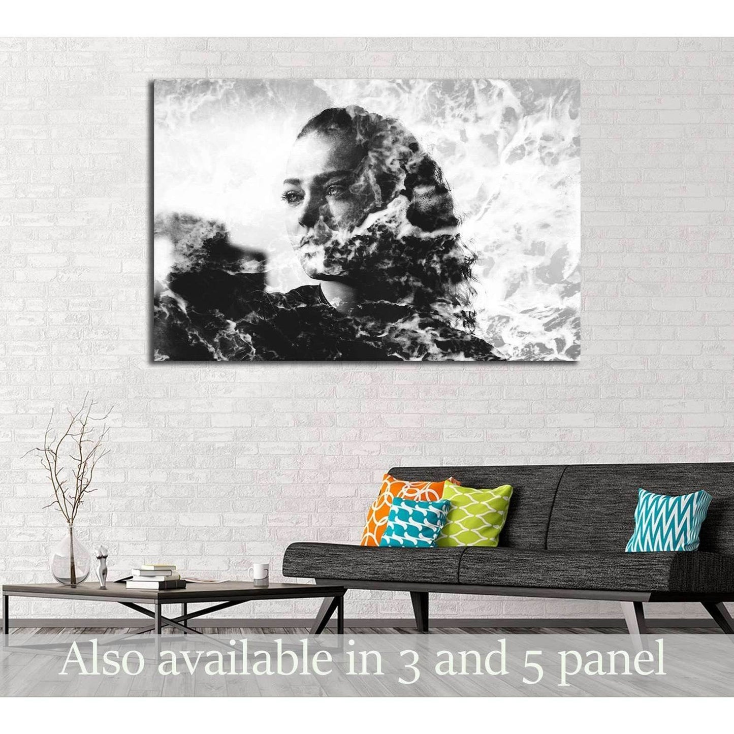 Double exposure of girl with gorgeous eyes and sea foam №2775 Ready to Hang Canvas Print - Zellart Canvas Prints ALL_Products, s-2775