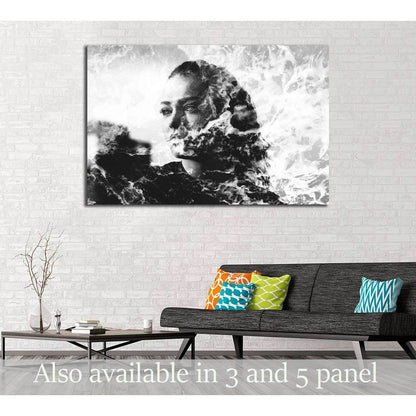 Double exposure of girl with gorgeous eyes and sea foam №2775 Ready to Hang Canvas Print - Zellart Canvas Prints ALL_Products, s-2775
