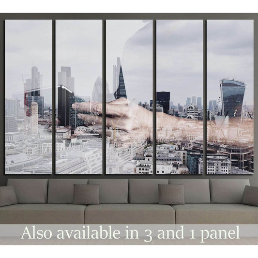 Double exposure of success businessman using digital tablet with london building and social media diagram №2187 Ready to Hang Canvas PrintCanvas art arrives ready to hang, with hanging accessories included and no additional framing required. Every canvas