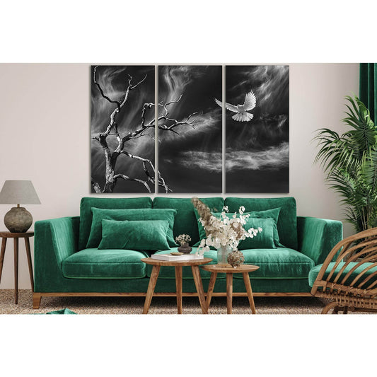 Dove And Tree Black And White №SL839 Ready to Hang Canvas Print - Zellart Canvas Prints 0new, ALL_Products, Black & White Wall Art