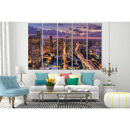 Downtown Los Angeles Skyline At Night №SL365 Ready to Hang Canvas Print - Zellart Canvas Prints 0new, ALL_Products, Cityscapes & Skylines