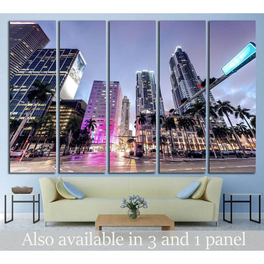 Downtown Miami at night №1097 Ready to Hang Canvas Print - Zellart Canvas Prints ALL_Products, s-1097