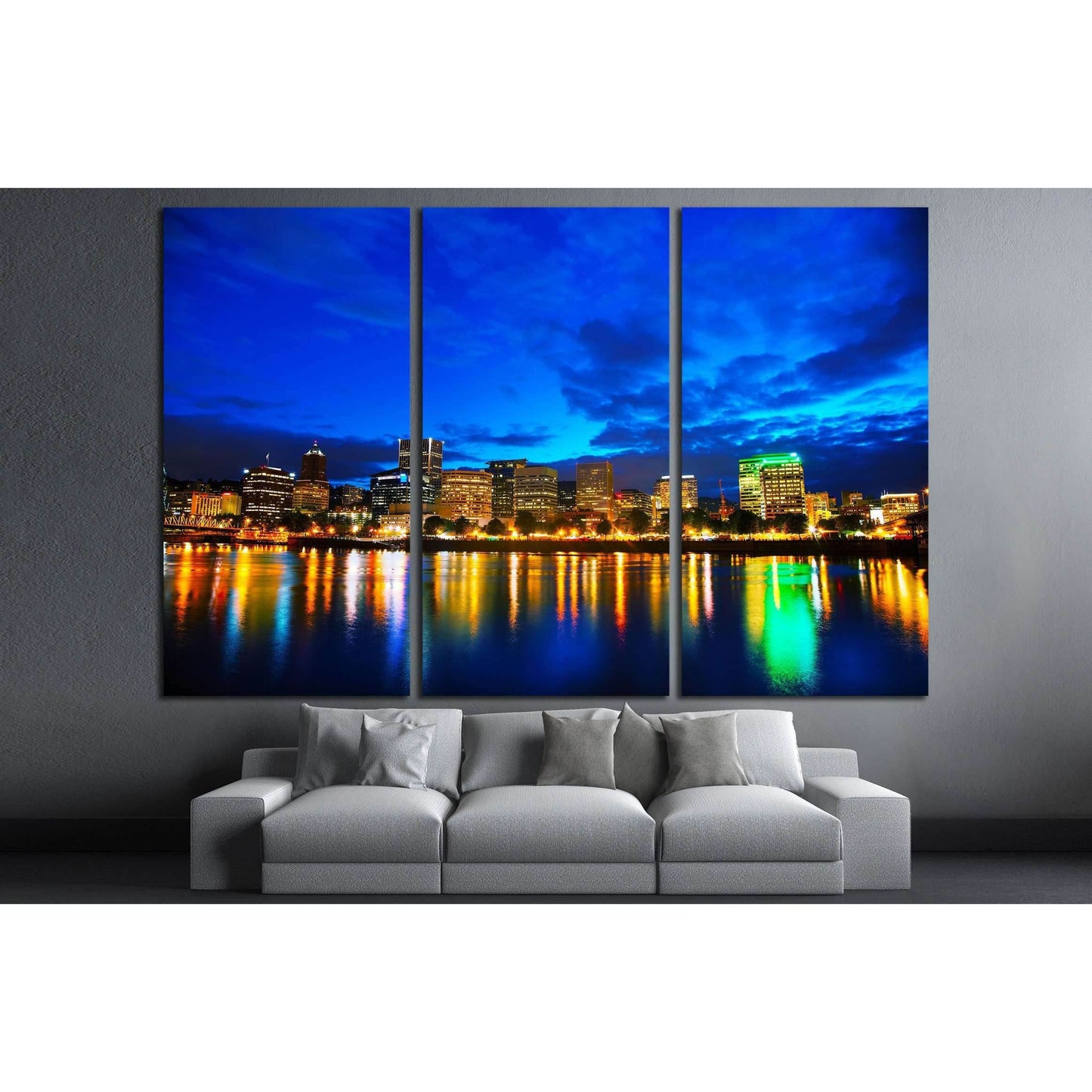 Downtown Portland, Oregon cityscape at the night time №2175 Ready to Hang Canvas Print - Zellart Canvas Prints ALL_Products, s-2175