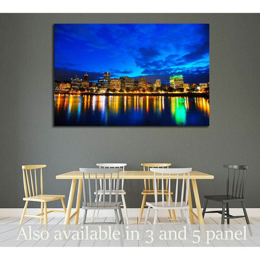 Downtown Portland, Oregon cityscape at the night time №2175 Ready to Hang Canvas Print - Zellart Canvas Prints ALL_Products, s-2175