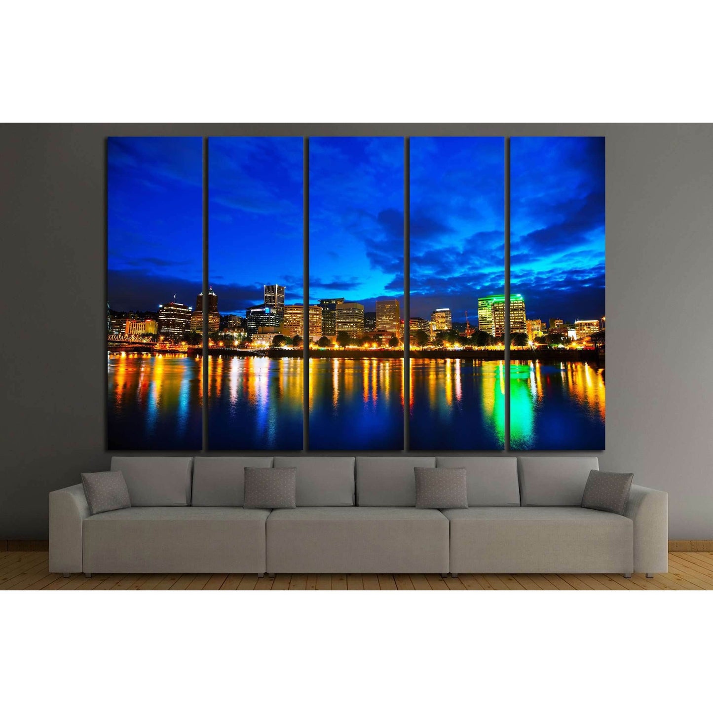 Downtown Portland, Oregon cityscape at the night time №2175 Ready to Hang Canvas Print - Zellart Canvas Prints ALL_Products, s-2175