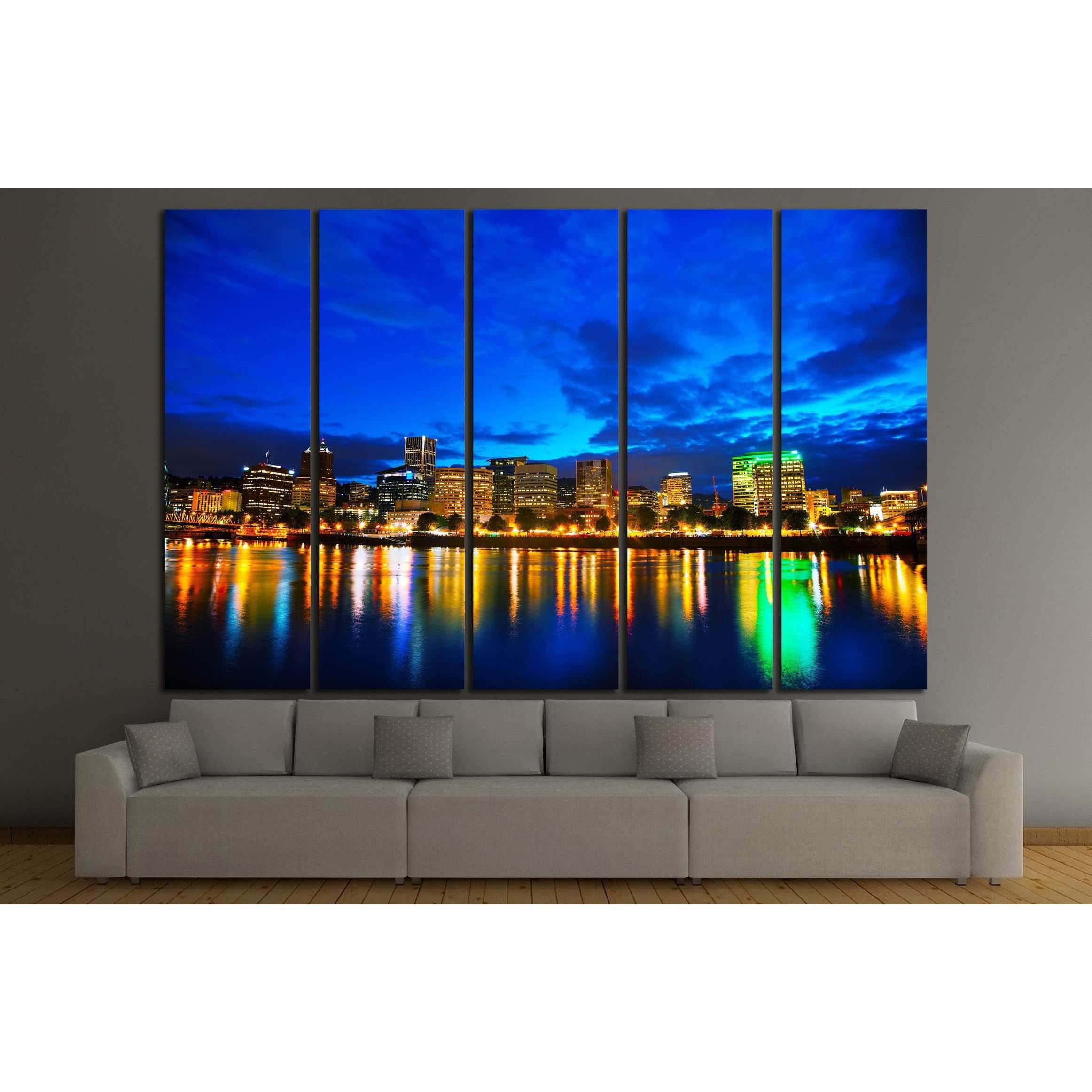Downtown Portland, Oregon cityscape at the night time №2175 Ready to Hang Canvas Print