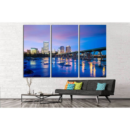 Downtown Richmond, Virginia skyline and the James River at twilight №2068 Ready to Hang Canvas Print - Zellart Canvas Prints ALL_Products, s-2068