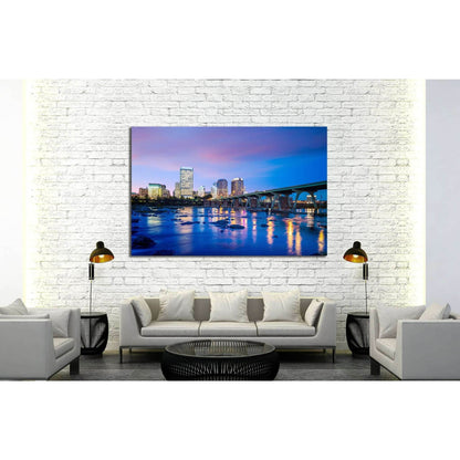 Downtown Richmond, Virginia skyline and the James River at twilight №2068 Ready to Hang Canvas Print - Zellart Canvas Prints ALL_Products, s-2068