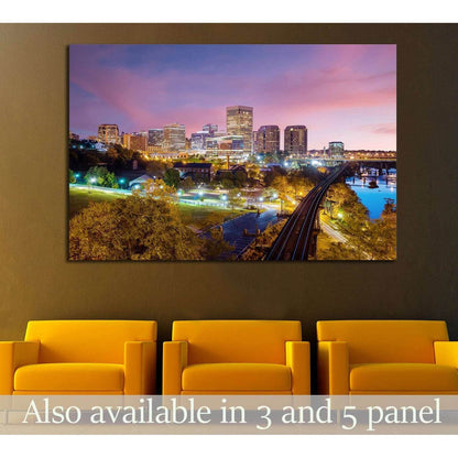 Downtown Richmond, Virginia skyline and the James River at twilight №2078 Ready to Hang Canvas Print - Zellart Canvas Prints ALL_Products, s-2078